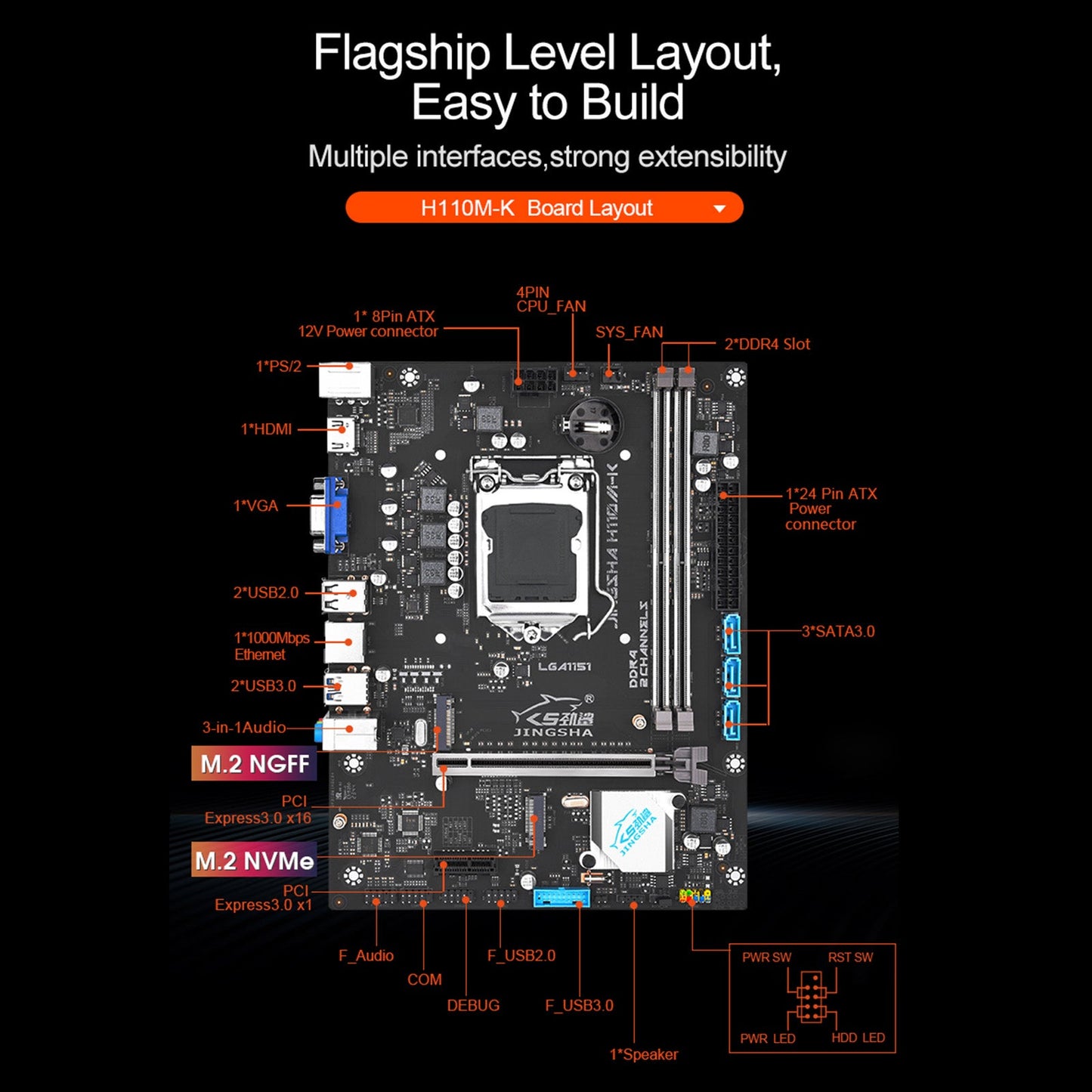 Scheda madre H110M-K Memoria DDR4 LGA-1151 Doppia scheda grafica integrata M.2