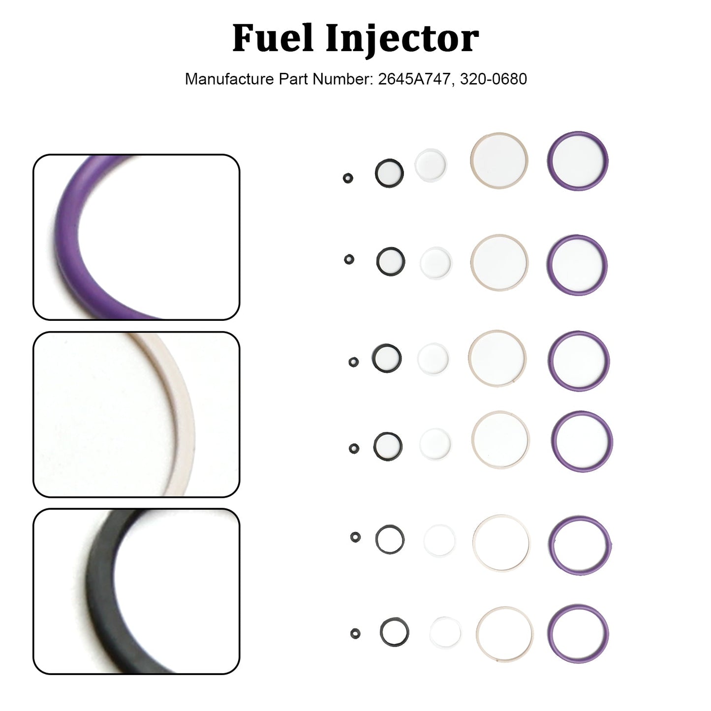 Kit O-ring di tenuta per iniettori di carburante da 6 pezzi adatto per Caterpillar C7 Fit CAT C7 interno