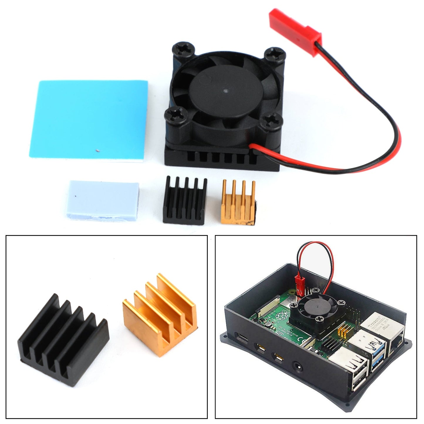 Doppia doppia ventola di raffreddamento Modulo ventola quadrata con dissipatore di calore per Raspberry Pi 4B 3B+