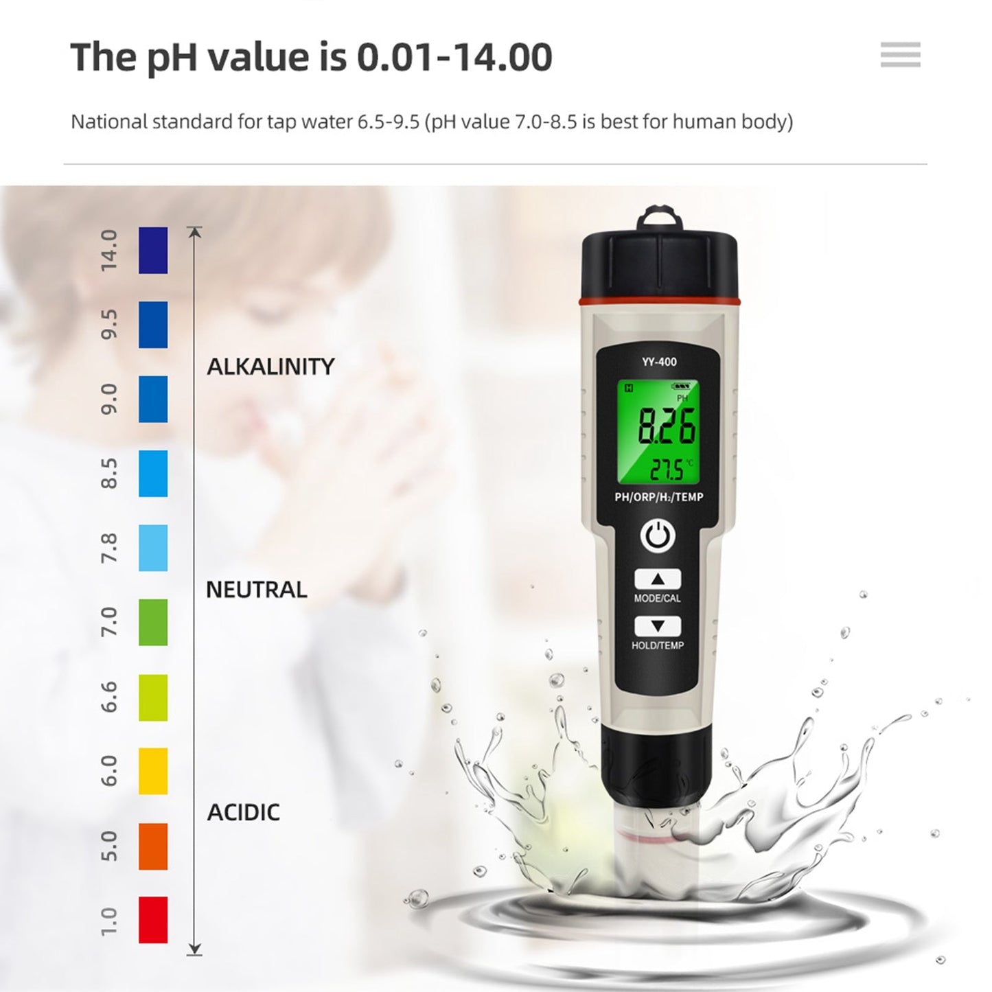 Penna per test portatile 4 in 1 ricca di idrogeno Tester per misuratore di qualità dell'acqua PH/ORP/TEMP
