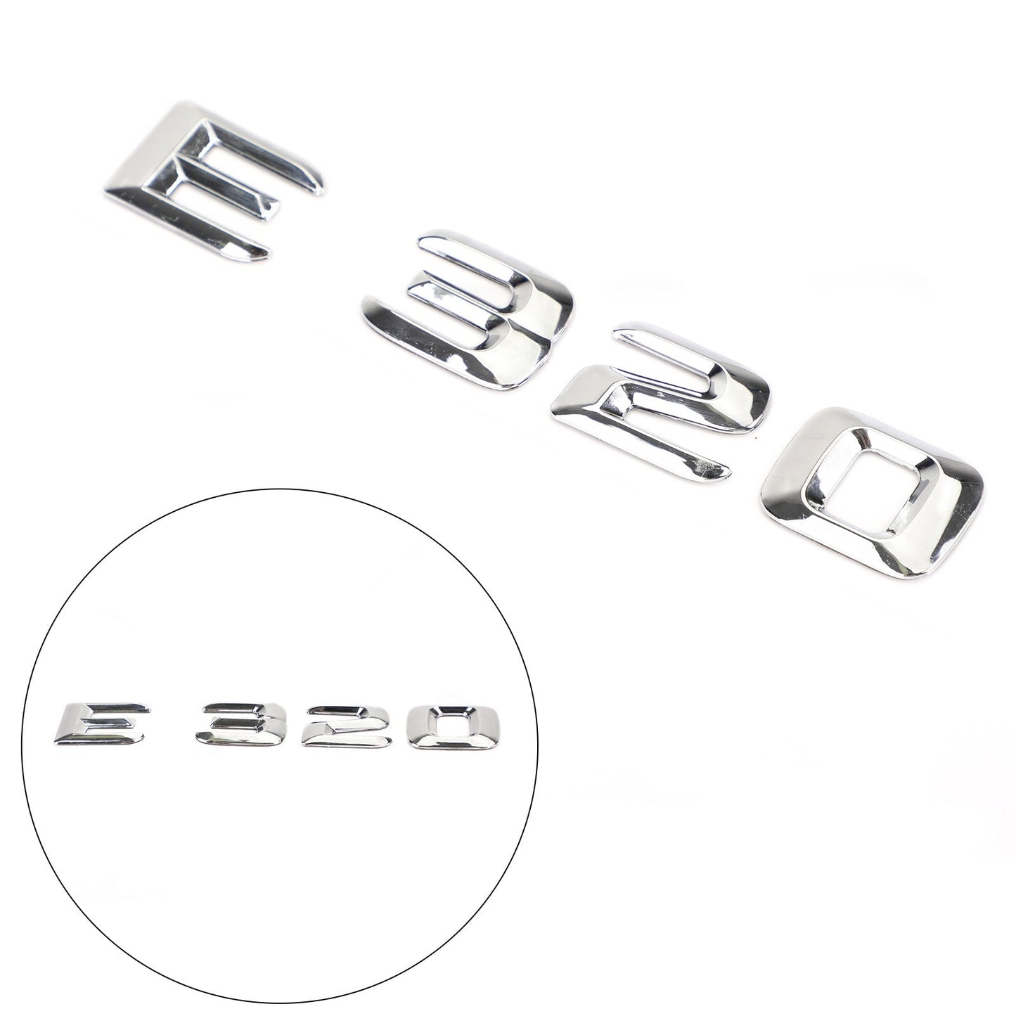 Distintivo dell'emblema del bagagliaio posteriore Targhetta decalcomania Lettere Numeri Fit Mercedes E320 Chrome Generico