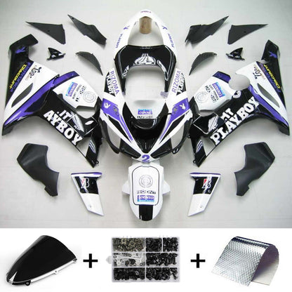 Amotopart Kawasaki 2005-2006 ZX6R 636 kit di carenatura a playboy bianco nero