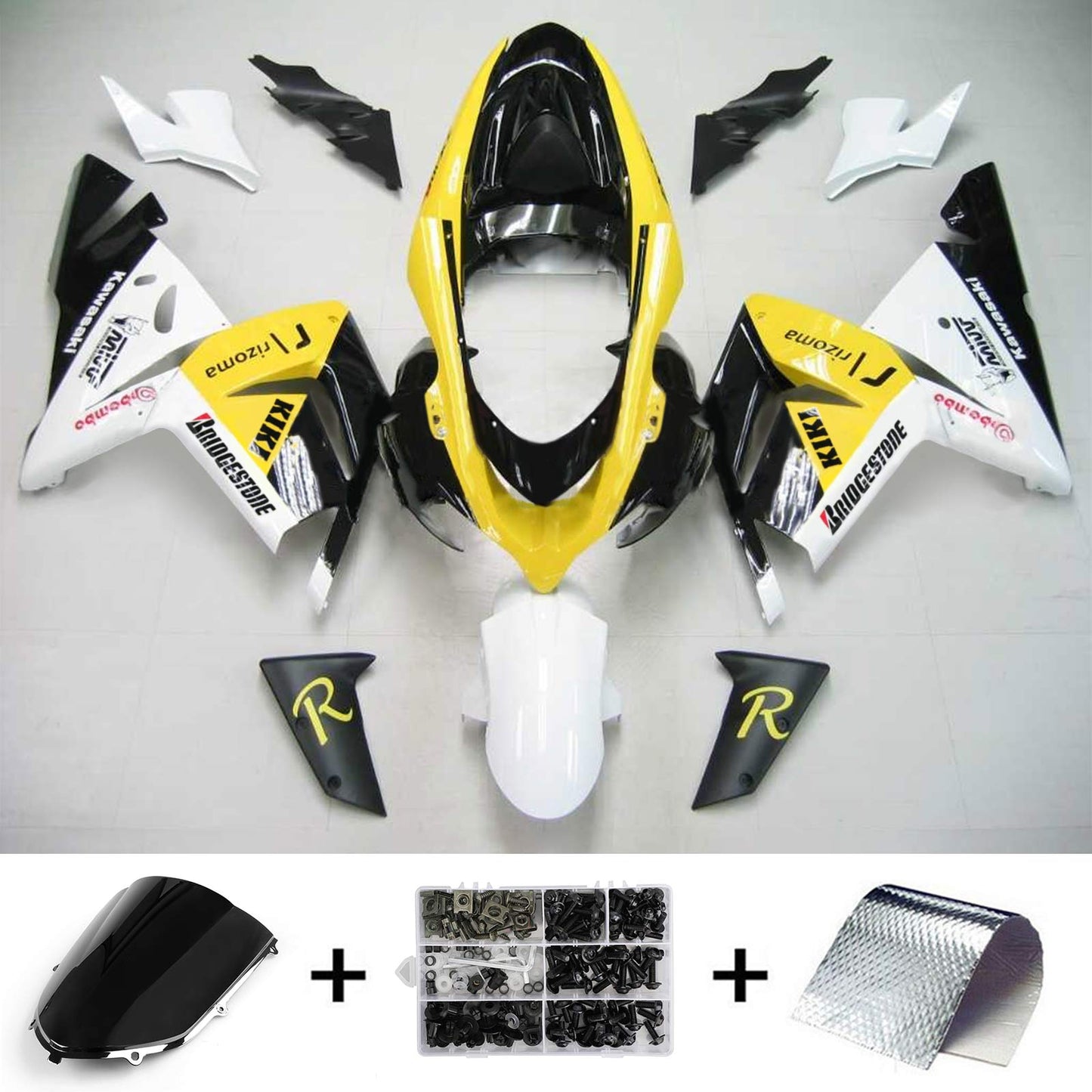 Amotopart Kawasaki 2004-2005 ZX10R Bianco nero? Kit di ciclo giallo