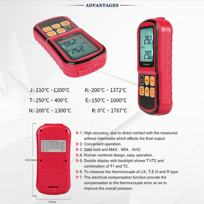 Termometro a termocoppia digitale Tester per misuratore di temperatura a doppio canale LCD