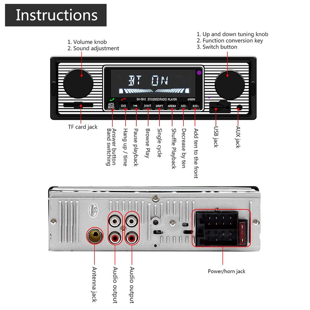 Bluetooth Auto d'epoca Lettore MP3 Radio FM AUX Ricevitore audio stereo classico USB