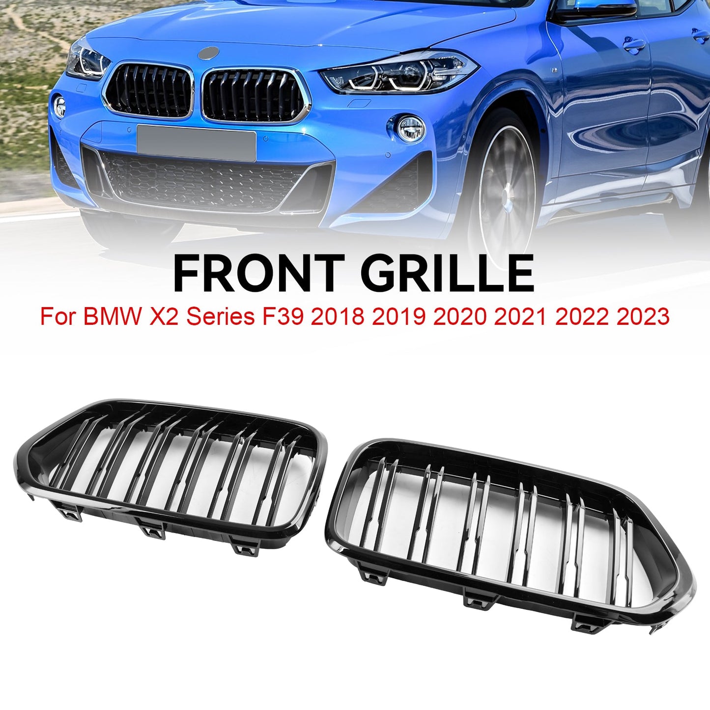 Griglia per paraurti anteriore BMW X2 Serie F39 2018-2023 nera lucida