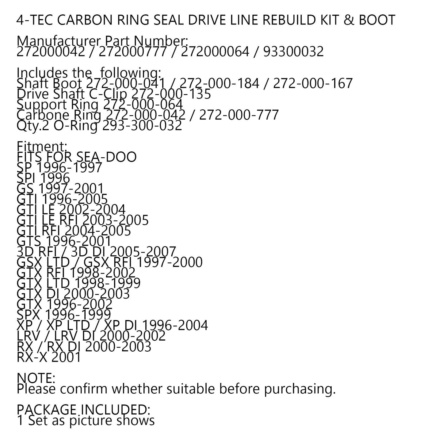 Sea Doo 717 720 787 800 951 Carbon Seal Drive Line Rebuild Kit di riparazione e avvio