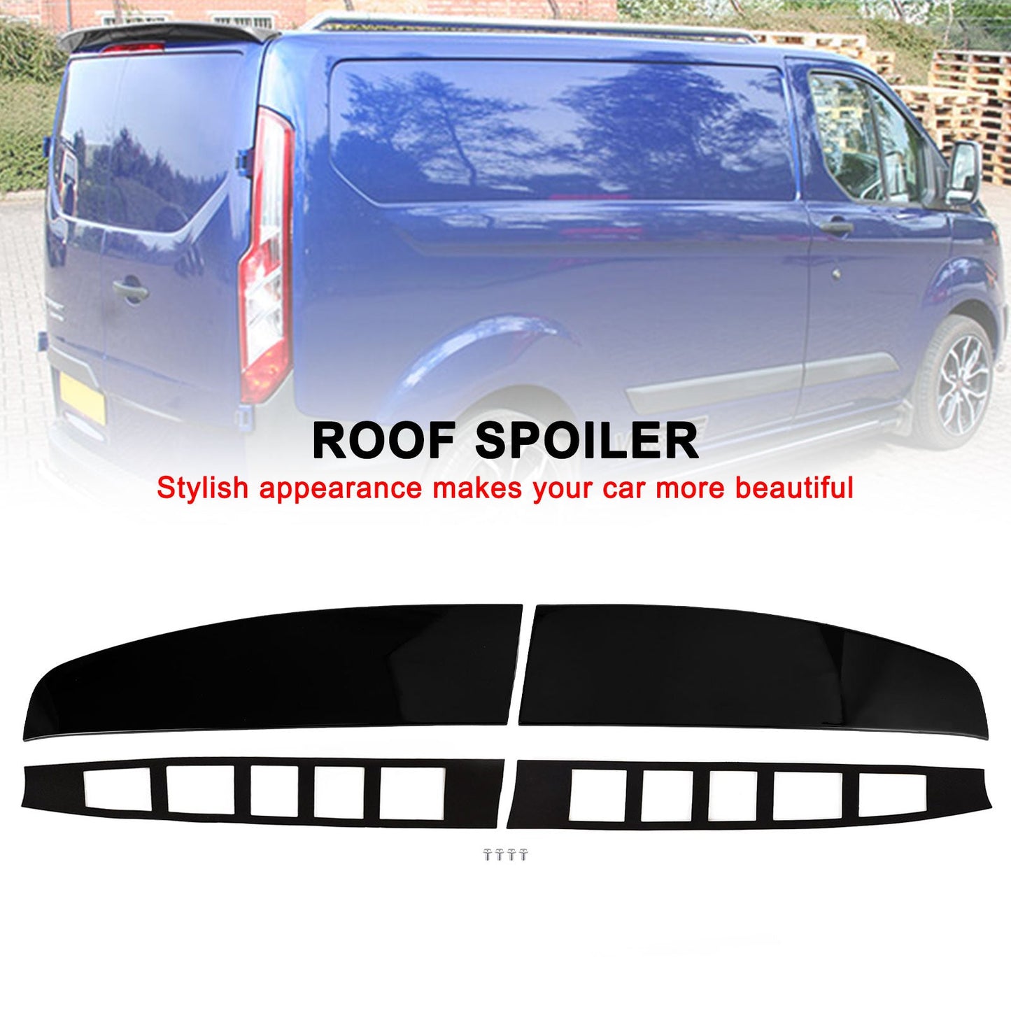 Ford Transit Custom 2012-2023 Spoiler sul tetto con doppia porta del fienile posteriore nero lucido