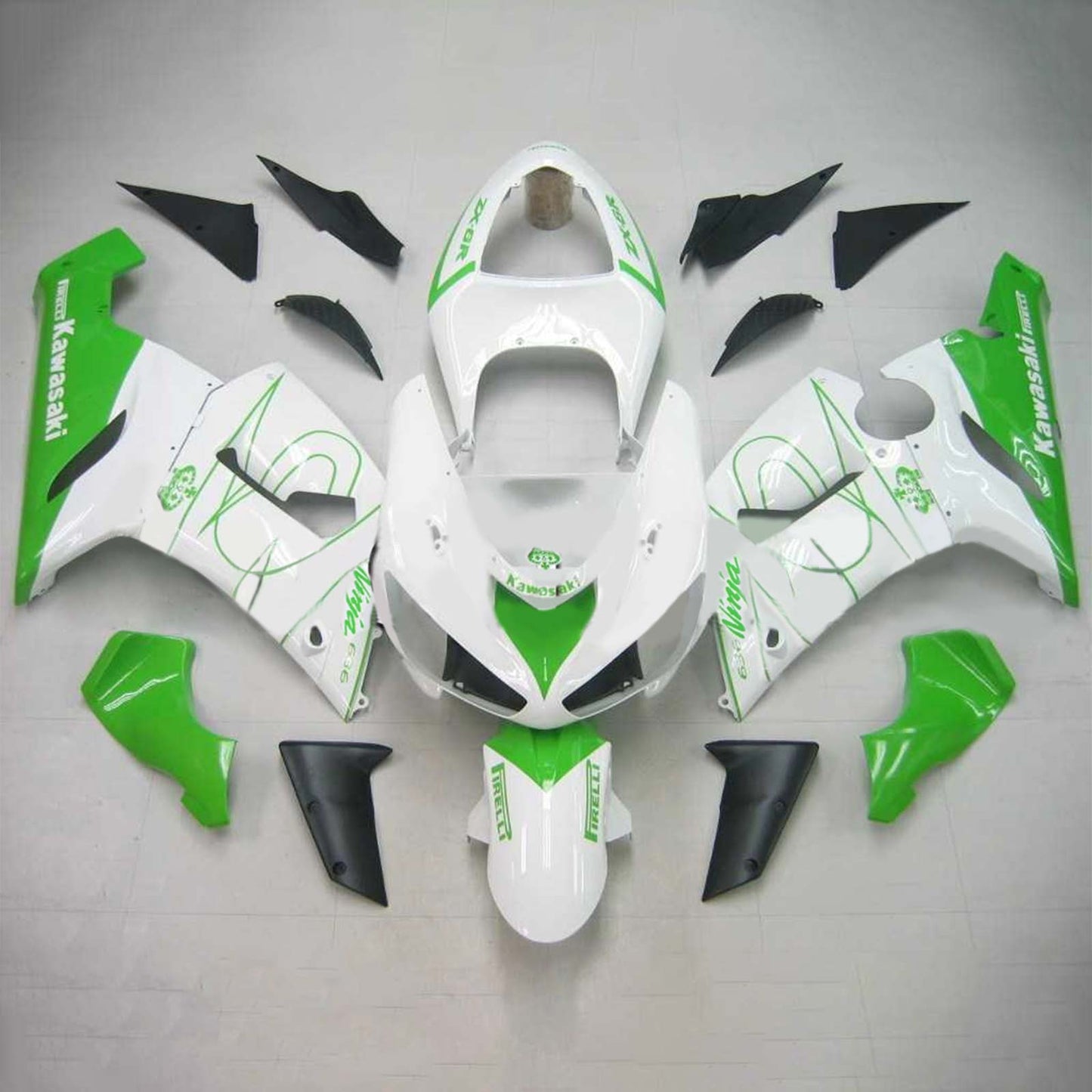 Amotopart Kawasaki 2005-2006 ZX6R 636 Green Line White Fearing Kit