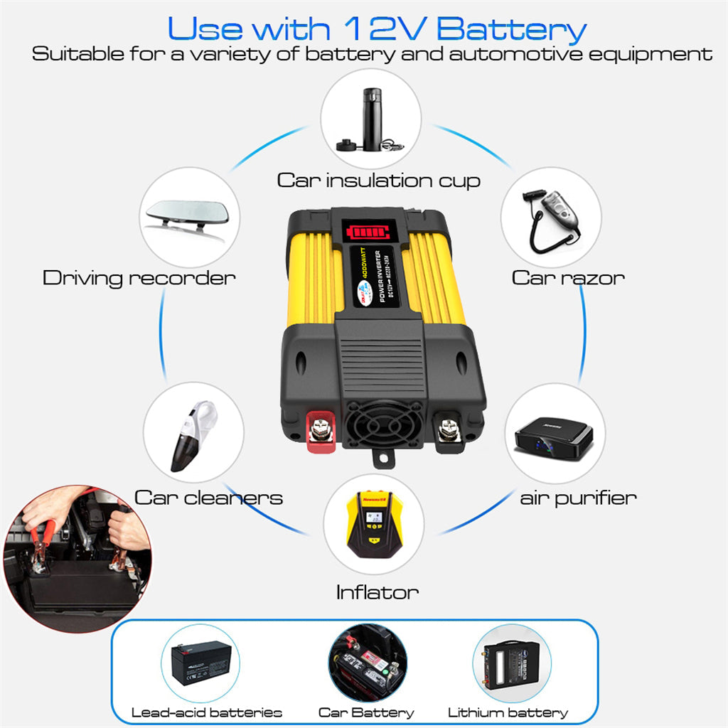 Inverter a onda sinusoidale pura da 4000 W con display a LED DC 12V a AC 220V Inverter