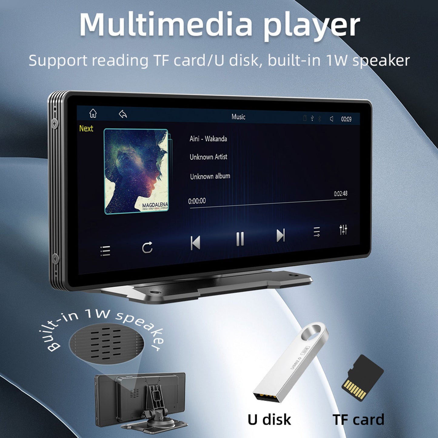 Lettore MP5 per auto FM con radio stereo Bluetooth wireless Carplay da 10,26 pollici + fotocamera a 4 LED