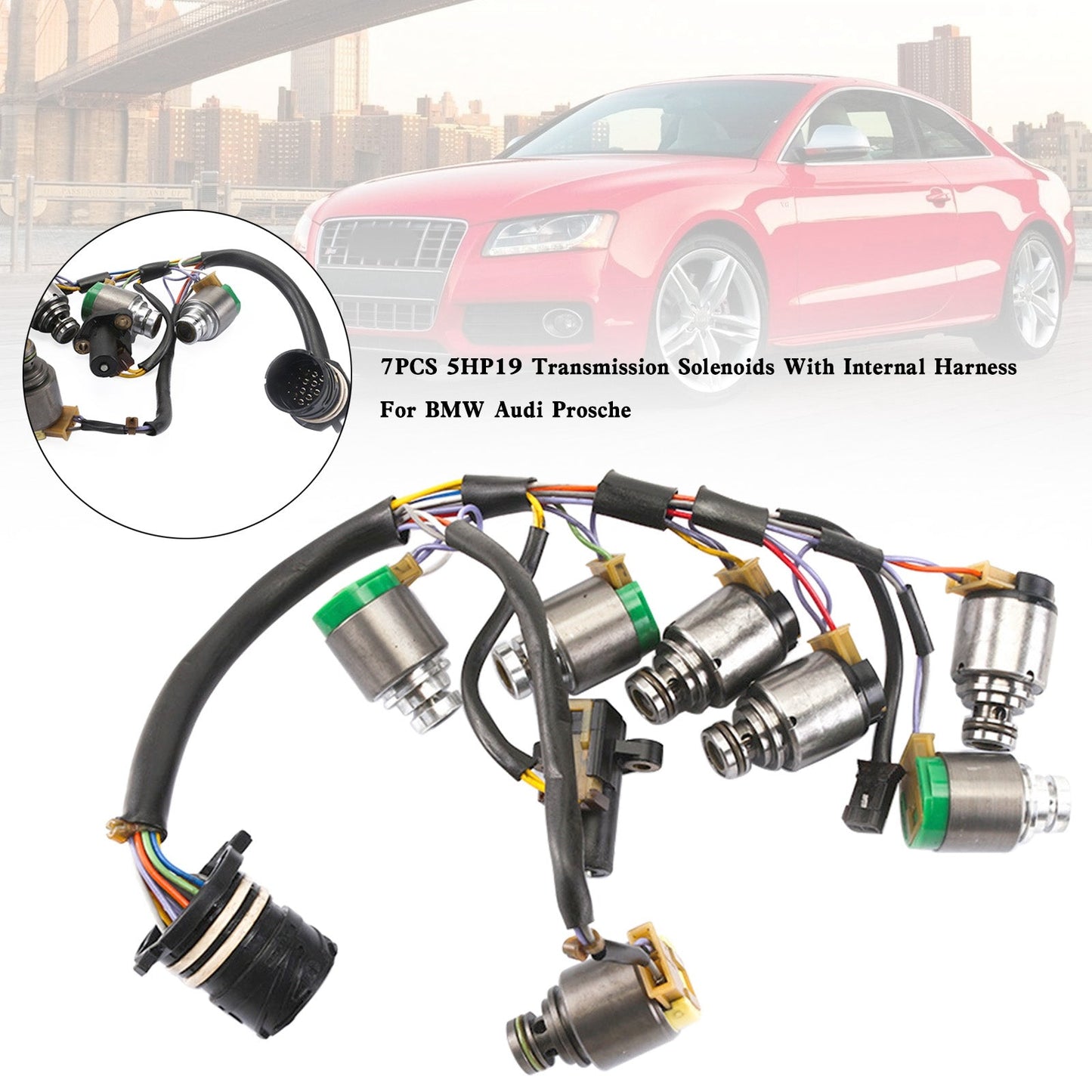 Audi A6 2000-2005 5 SP F/AWD V6 2.5L 2.7L 7PCS 5HP19 Solenoidi di trasmissione con cablaggio interno