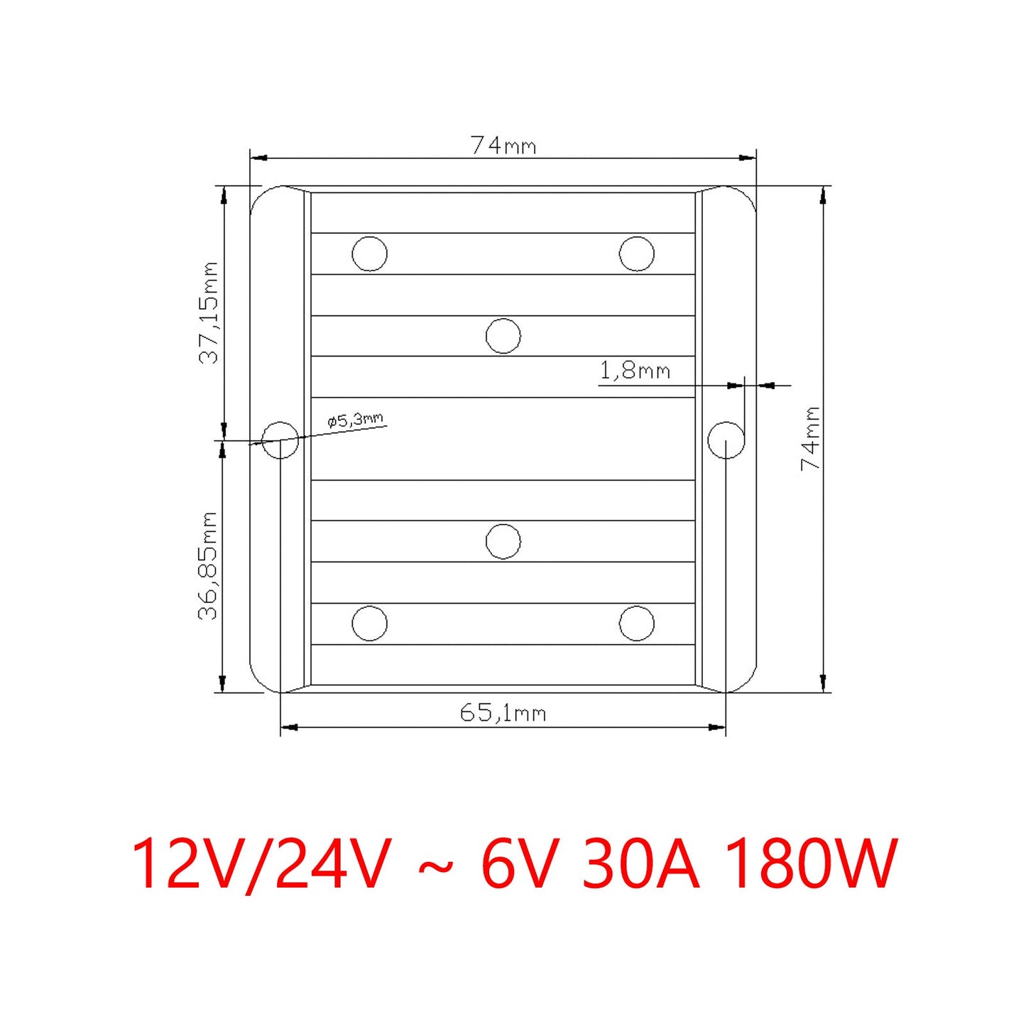 Regolatore di alimentazione del convertitore CC / CC impermeabile 30A 12V / 24V Riduci a 6V