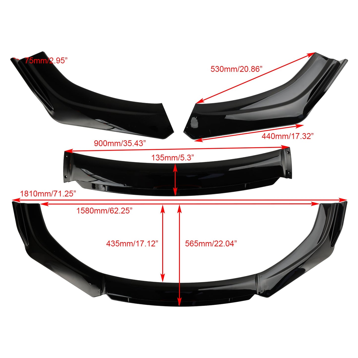 4 pezzi protezione diffusore splitter kit corpo labbro paraurti anteriore universale per auto nero