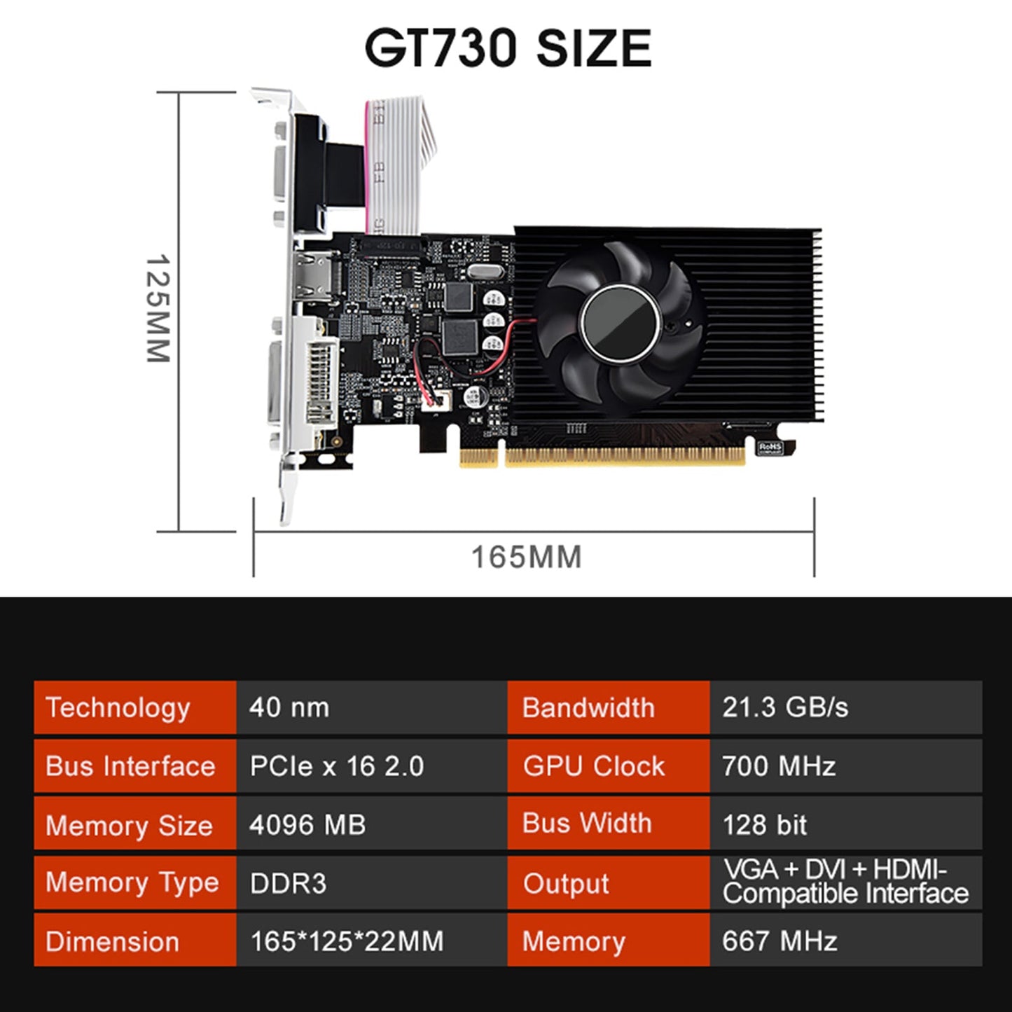 Scheda grafica GT730 4G GDDR3 Home Office Interfaccia display HD HDMI VGA DVI