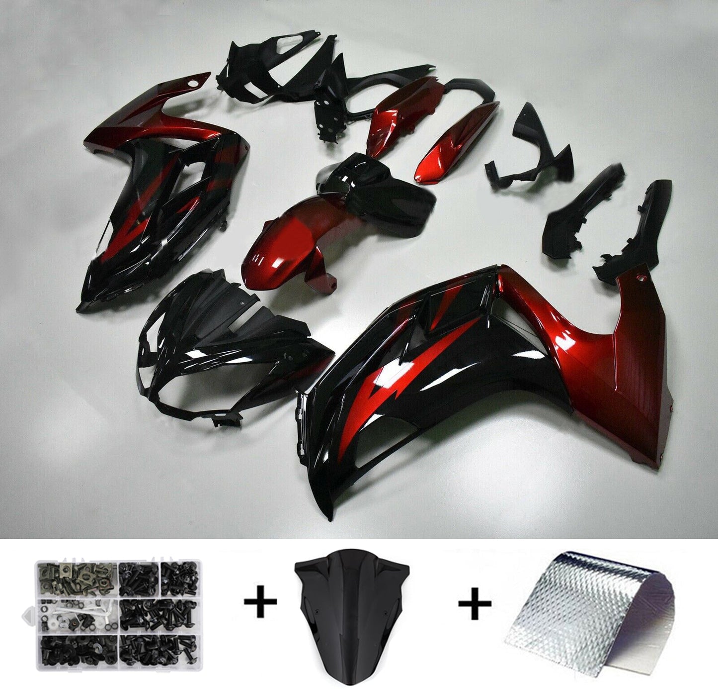 Kit Carena Iniezione Plastica Adatta per Kawasaki Ninja 650 EX650 2012-2016 Rosso Nero Generico