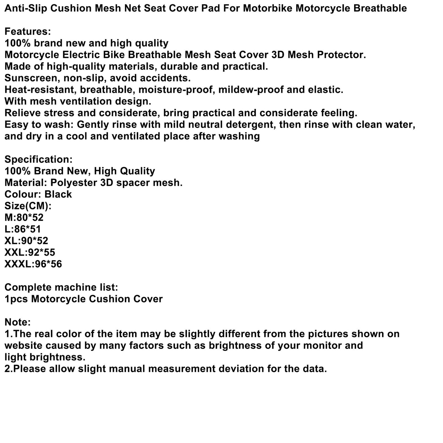 Coprisedile in rete resistente al calore universale Xl per moto scooter moto