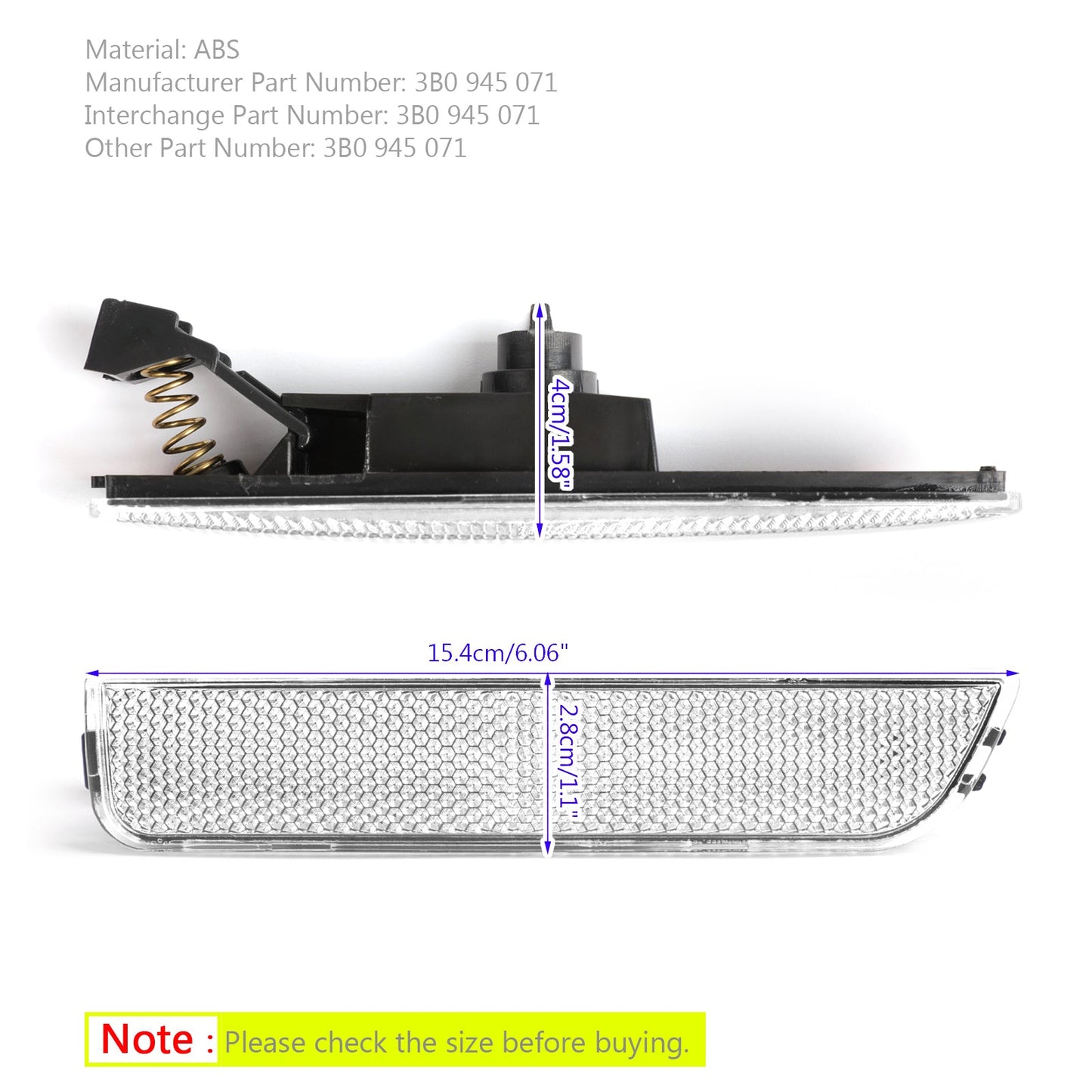Luci di posizione laterali del paraurti anteriore bianco sinistro per 2001-2005 VW Passat B5.5 Generico