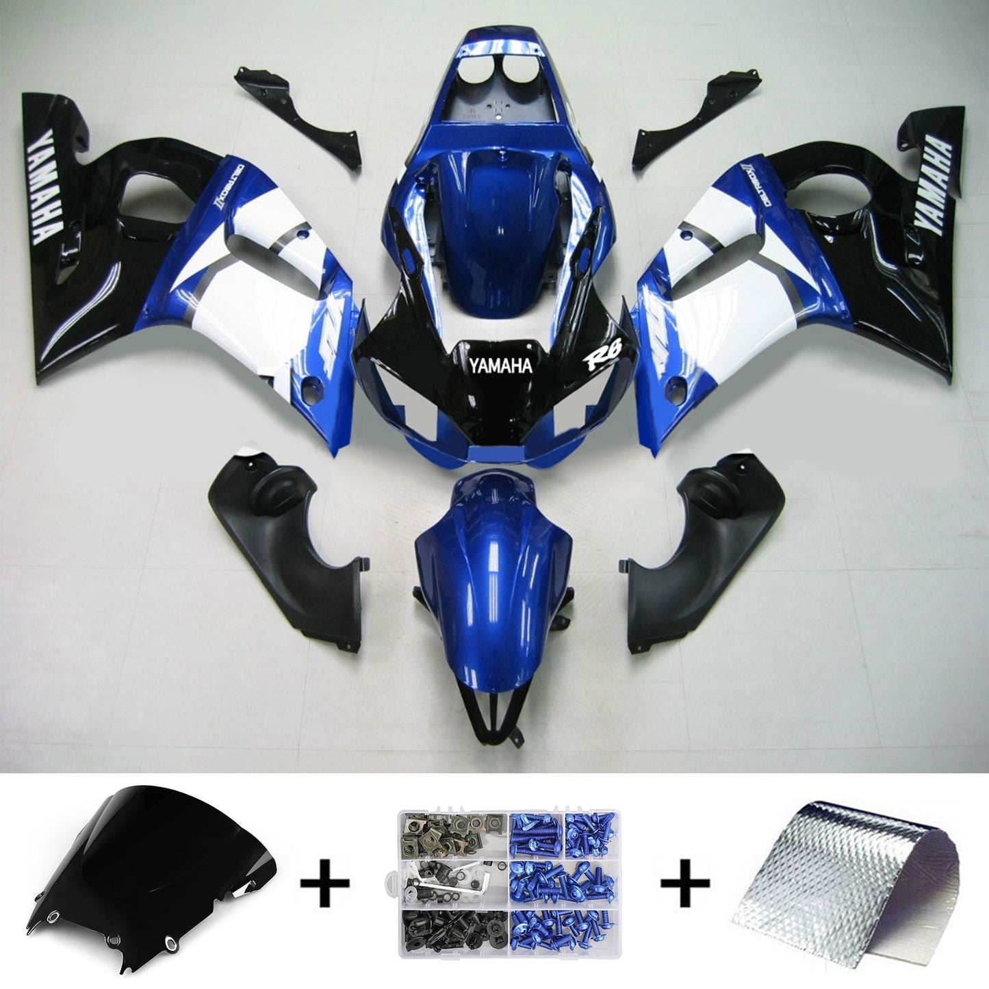 Amotopart Yamaha 1998-2002 YZF 600 R6 Mix nero Kit di paura blu