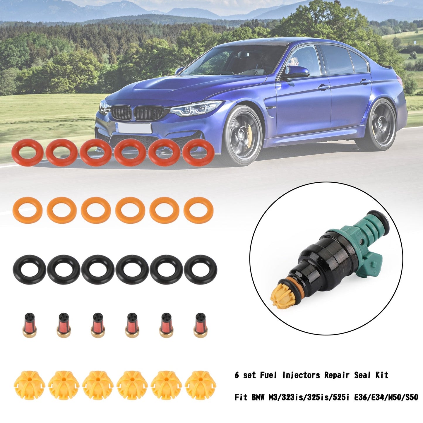 6 set kit guarnizioni riparazione iniettori carburante adatto per BMW M3/323is/325is/525i E36/E34/M50/S50 generico