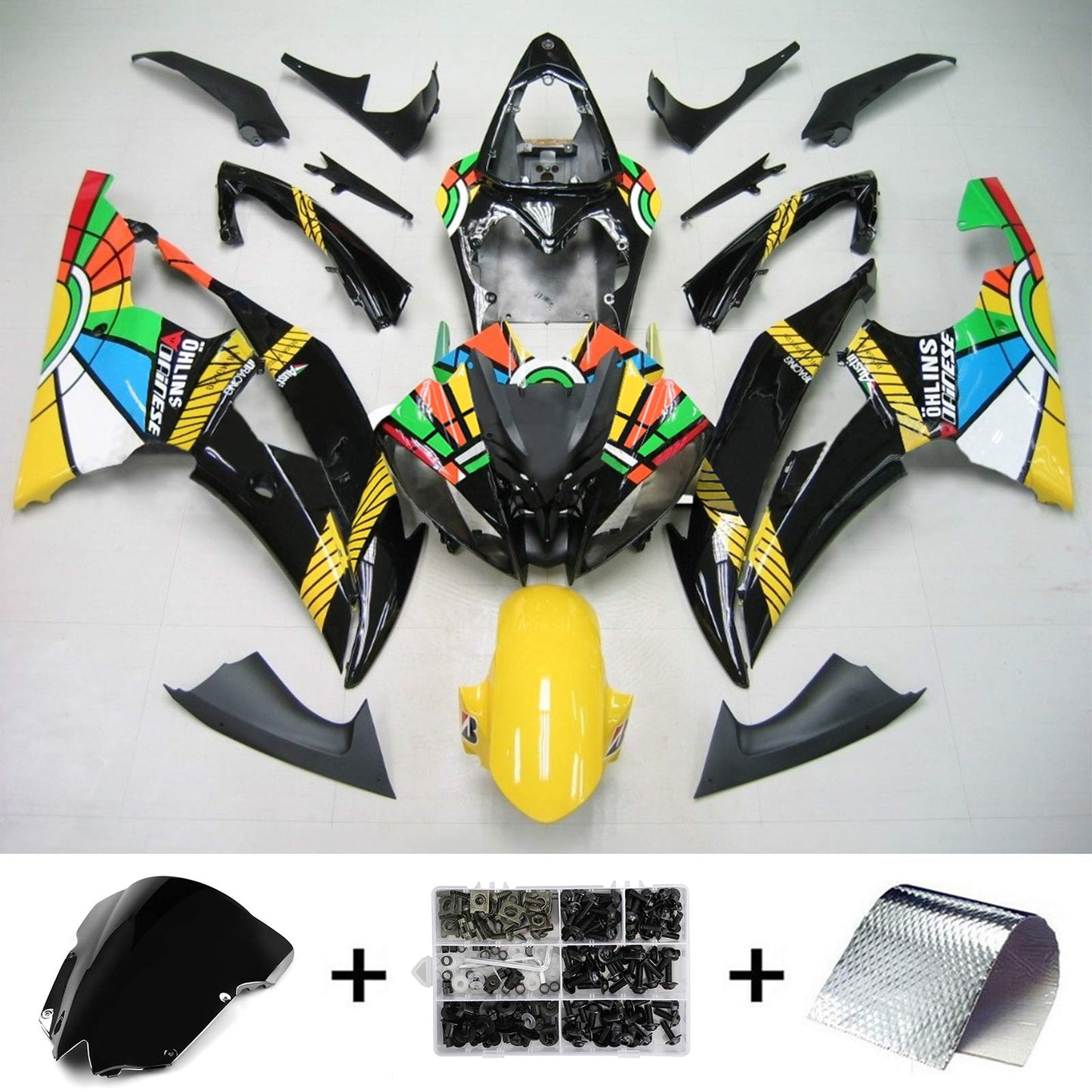 Amotopart Yamaha 2008-2016 YZF 600 R6 Kit di rivestimento giallo nero