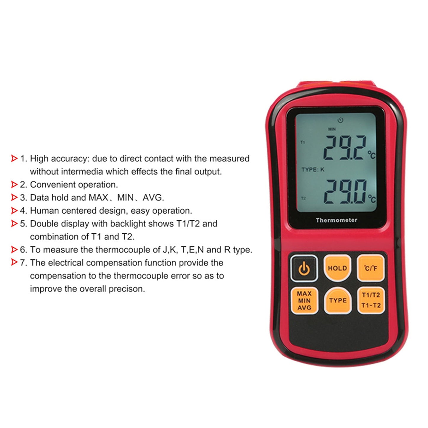 Termometro a termocoppia digitale Tester per misuratore di temperatura a doppio canale LCD