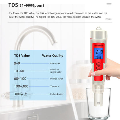 Tester di analisi della qualità dell&#39;acqua della penna del misuratore digitale 4in1 PH/TDS/EC/temperatura