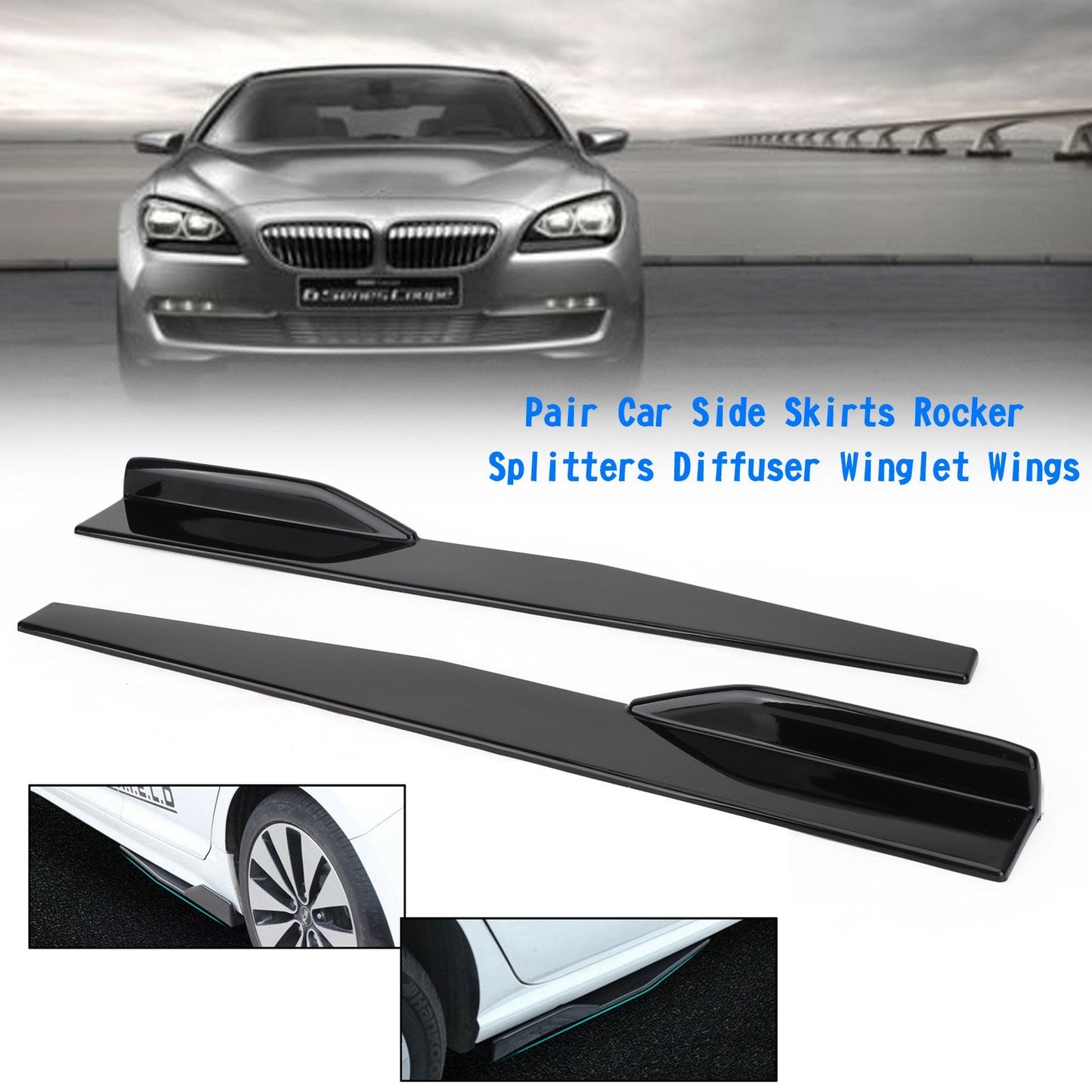 Coppia 86cm Car Gloss Black Side Minigonne Rocker Splitter Diffusore Winglet Wings Generico
