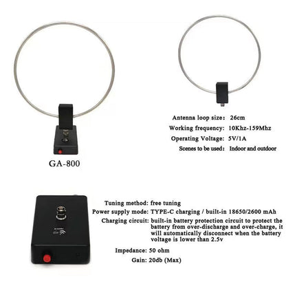 GA-800 Antenna ad anello attiva Antenna a onde corte Antenna HF da 10 KHz-159 MHz per radio