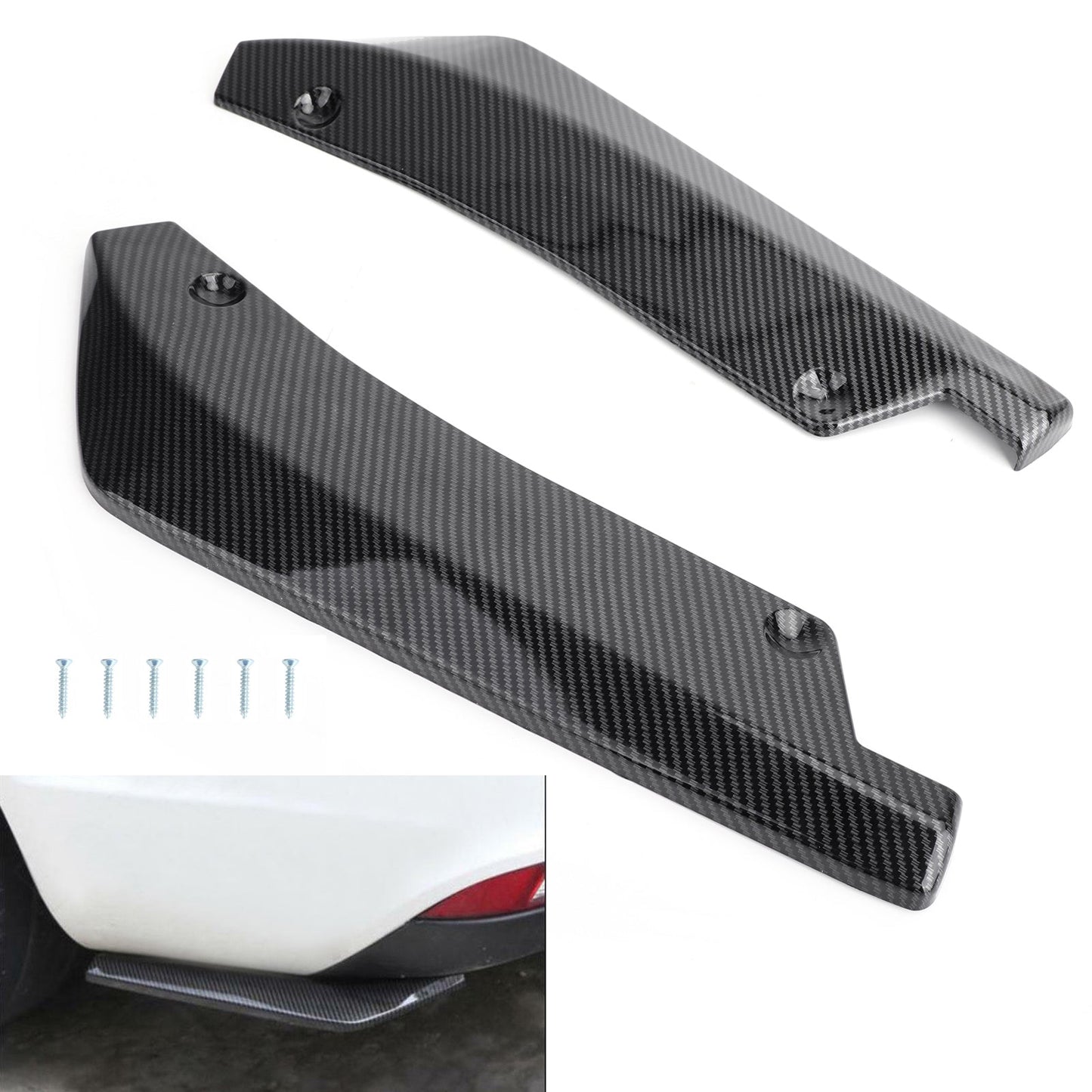 2PCS Car Rear Bumper Fin Canard Splitter Diffusore Valence Spoiler Lip Carbon Fiber Look Generico