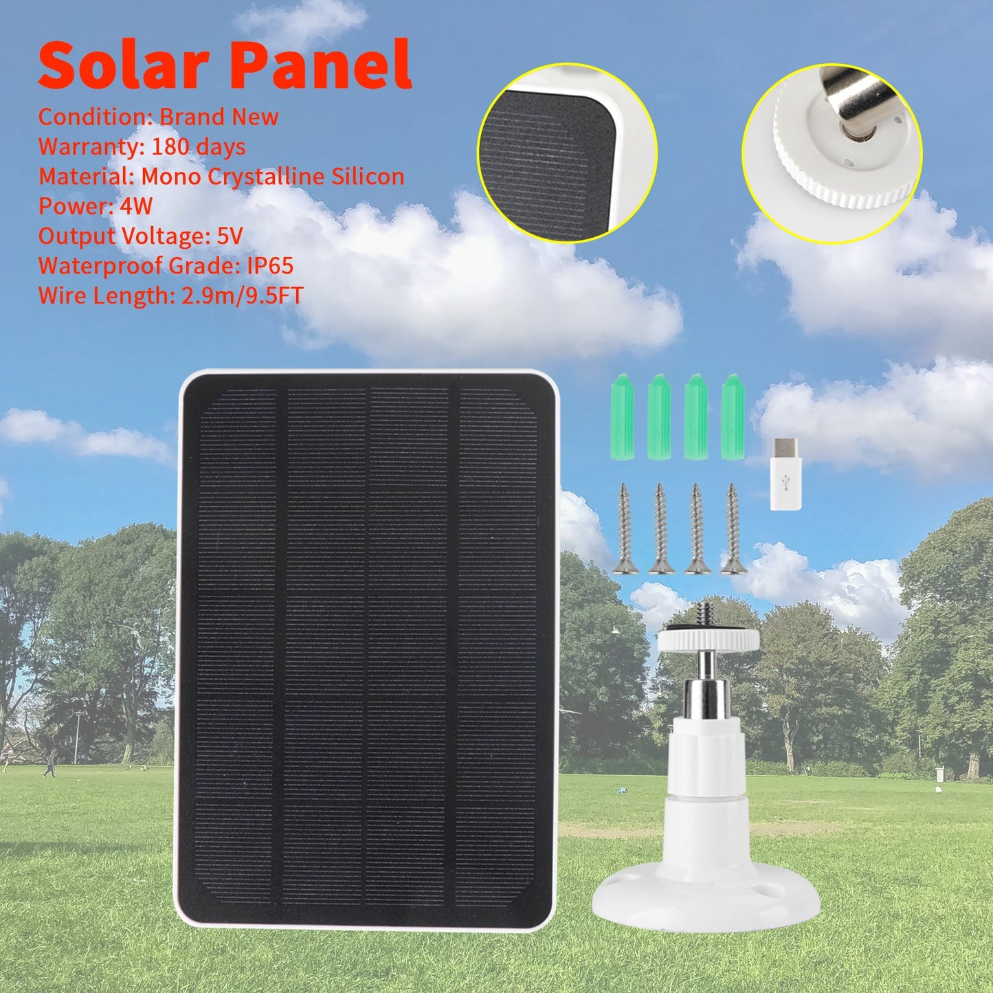 Pannello Solare Portatile 4W 5V IP65 Impermeabile Monocristallino per Telecamera di Sicurezza
