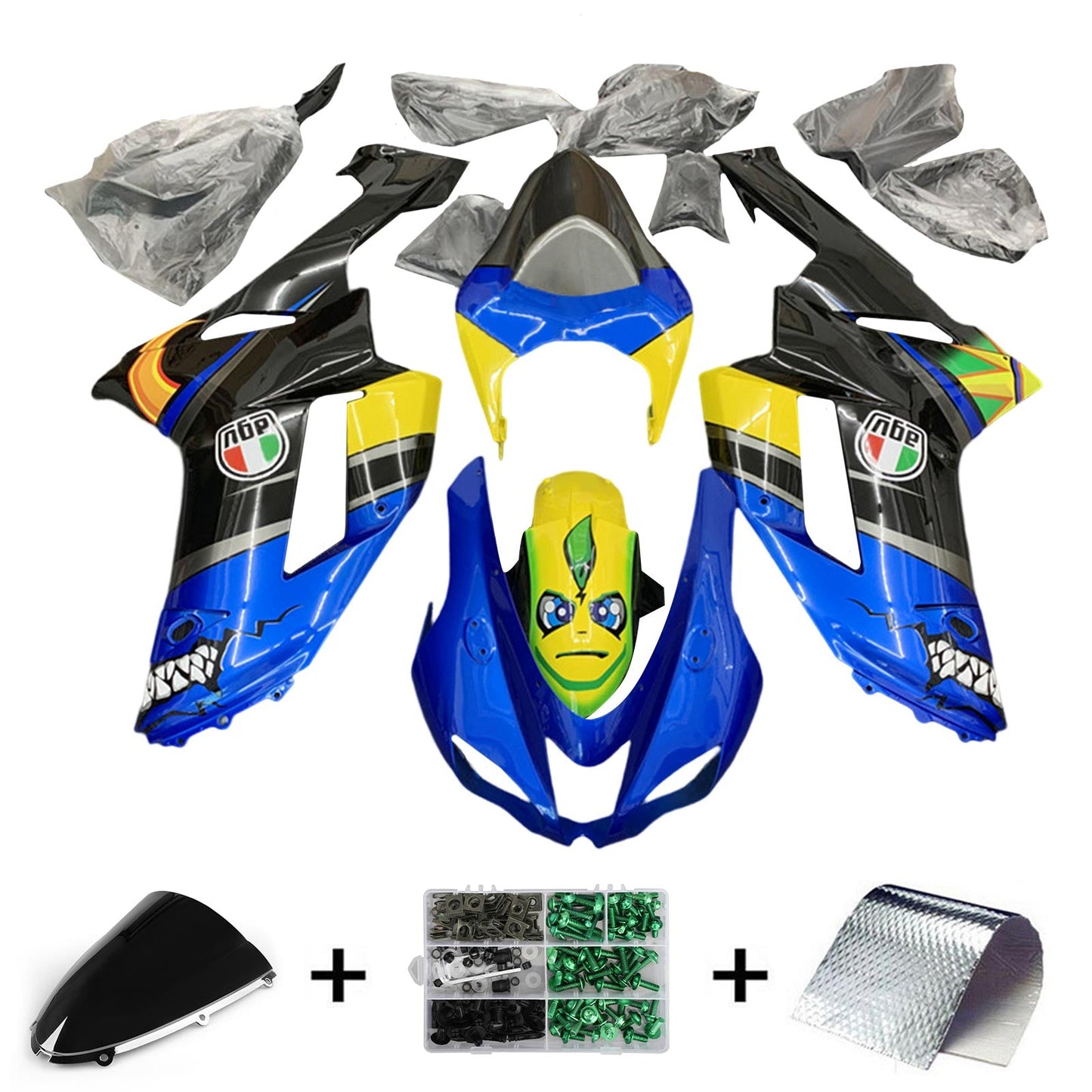 Amotopart Kawasaki ZX6R 636 2007-2008 Kit carena Carrozzeria Plastica ABS