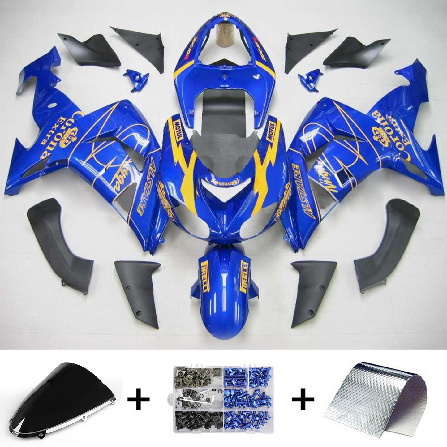 Amotopart Kawasaki ZX10R 2006-2007 Kit di rivestimento giallo blu