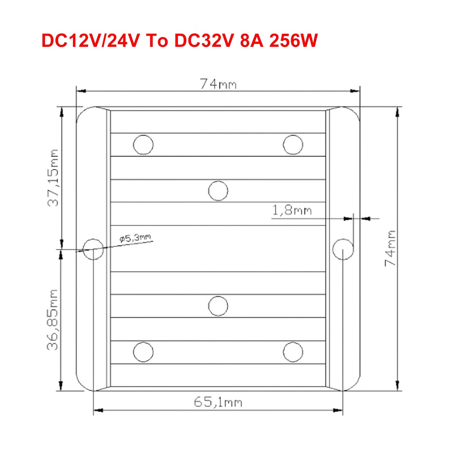 Regolatore convertitore DC/DC impermeabile 12V/24V Step Up fino a 32V 8A 256W