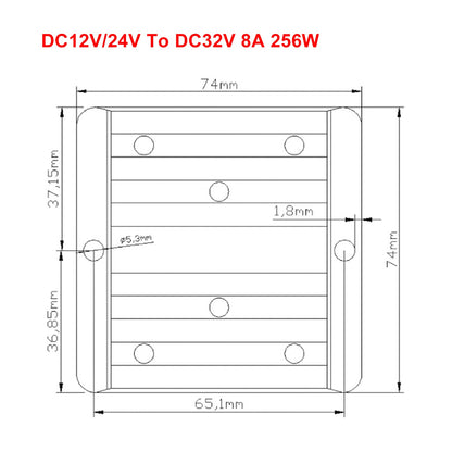 Regolatore convertitore DC/DC impermeabile 12V/24V Step Up fino a 32V 8A 256W