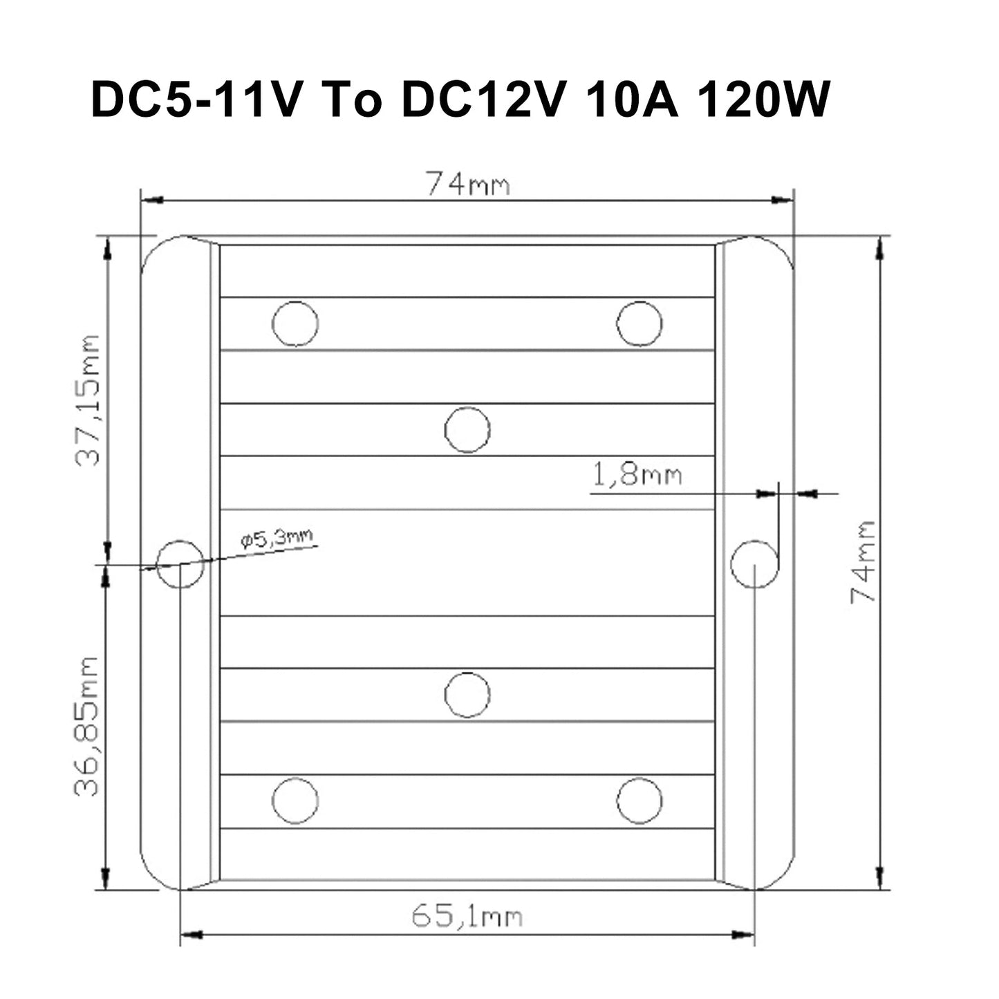 Impermeabile 5V~11V a 12V 10A 120W Step Up Regolatore convertitore di potenza CC/CC