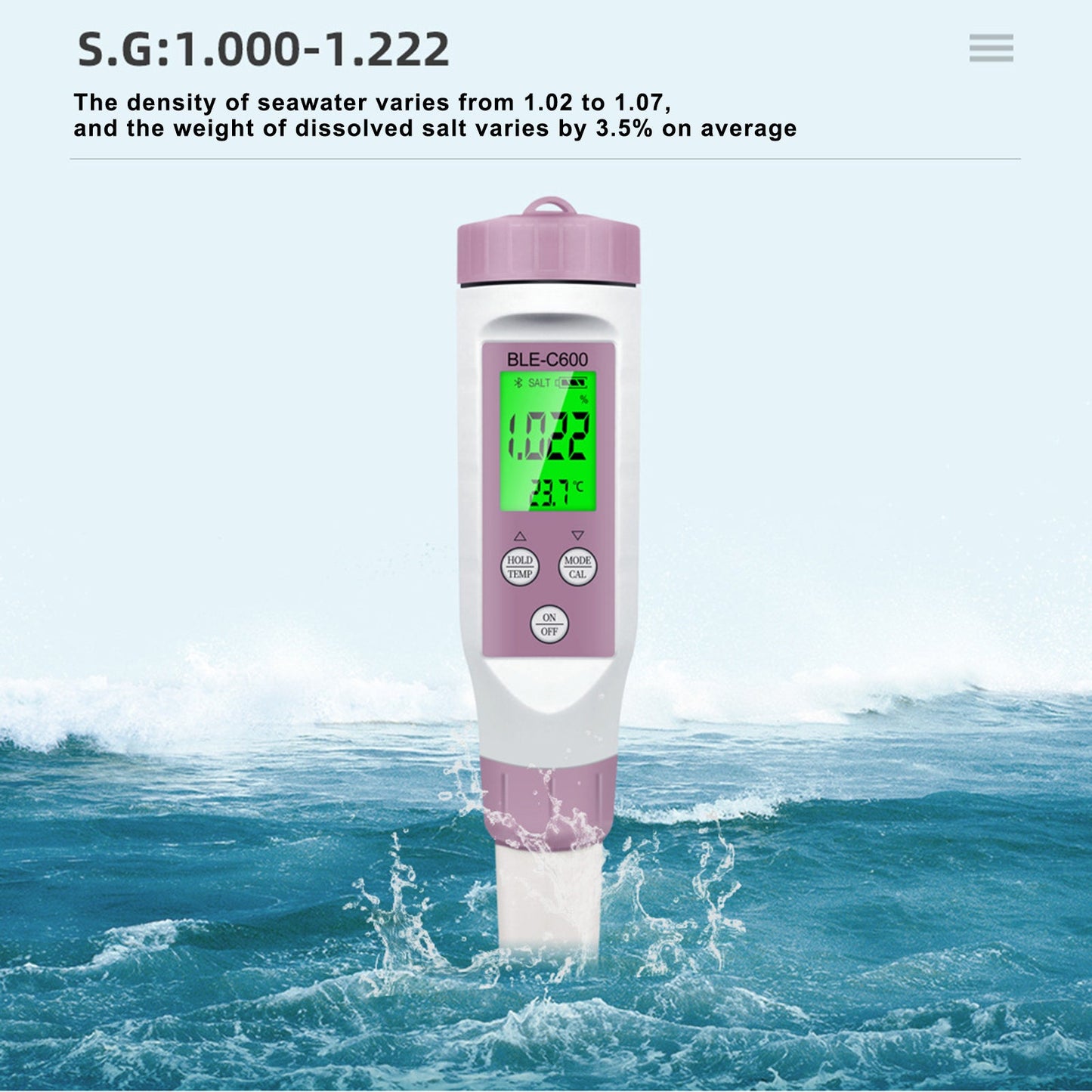 7 in 1 PH EC Conducibilità TDS Salinità ORP SG Blue Tooth Meter Tester Misure