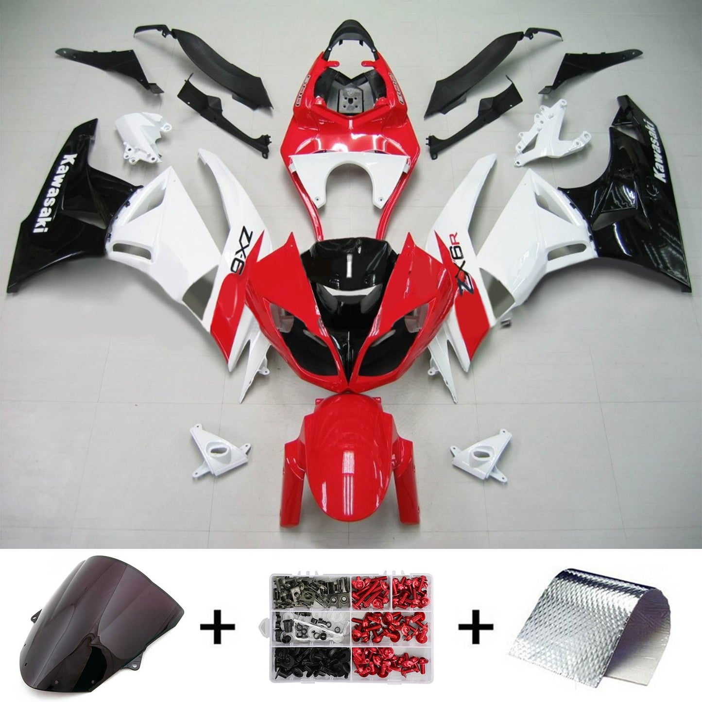 Amotopart Kawasaki 2009-2012 ZX6R 636 KIT BIANCA NERO ROSSO