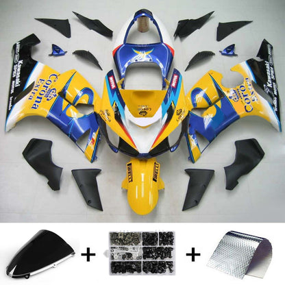 Amotopart Kawasaki 2005-2006 ZX6R 636 Kit di carenatura blu giallo