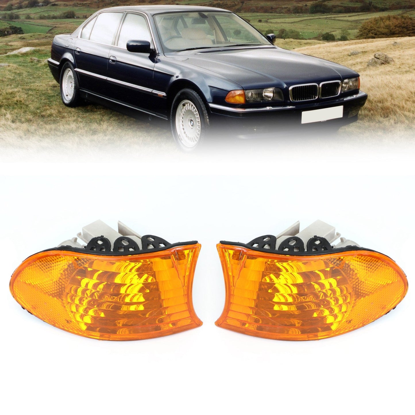 1999-2001 BMW Serie 7 E38 Luci d&#39;angolo Coppia di luci di parcheggio Bianco Ambra