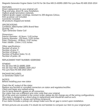 Alternatore Magneto Statore per Lynx Rave RS 600 10-14 / Ski-Doo MX Z X600RS 09-17 Generico