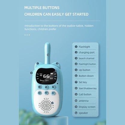 Confezione da 2 walkie talkie per bambini 22 canali radio a 2 vie portata 3 km palmare originale