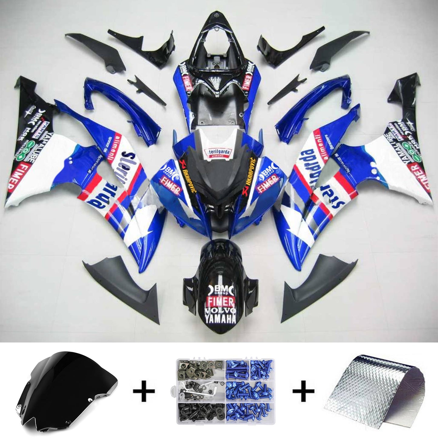 Amotopart Yamaha 2008-2016 YZF 600 R6 Kit di carenatura blu bianca