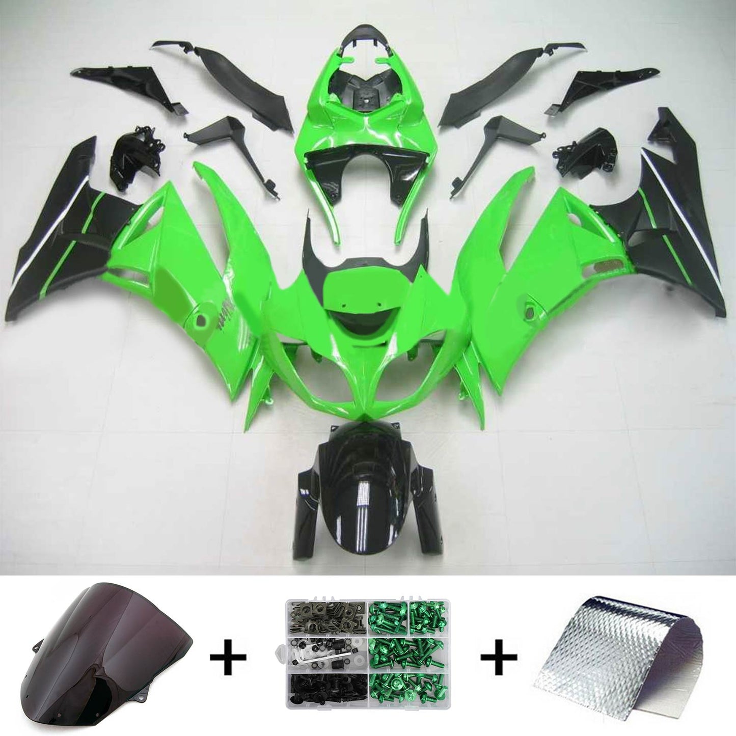 Amotopart Kawasaki 2009-2012 ZX6R 636 Kit di paura nero verde