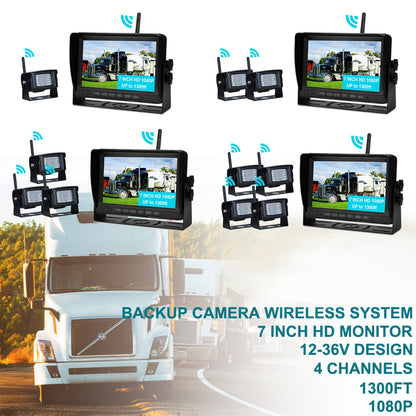 Kit telecamera di backup per retrovisione AHD 1080P wireless con display da 7 pollici per rimorchio per camion