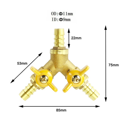 Raccordo per valvola a sfera di intercettazione in ottone a 3 vie a forma di Y da 3/8 "ID