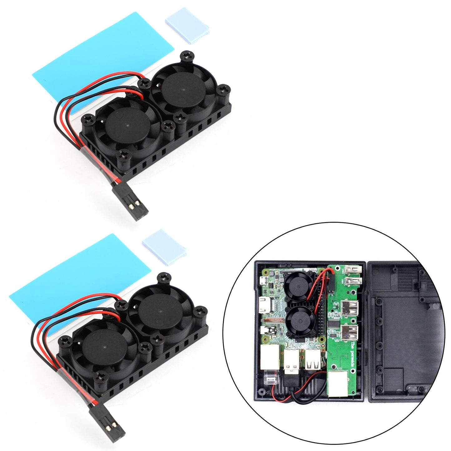 Doppia doppia ventola di raffreddamento Modulo ventola quadrata con dissipatore di calore per Raspberry Pi 4B 3B+