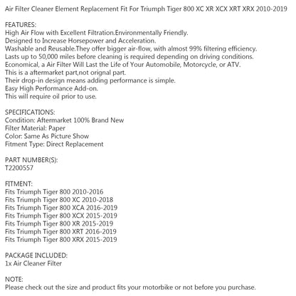 Elemento filtro aria per Triumph Tiger 800 XC XCA XCX XR XRT XRX 2010-2019 Generico