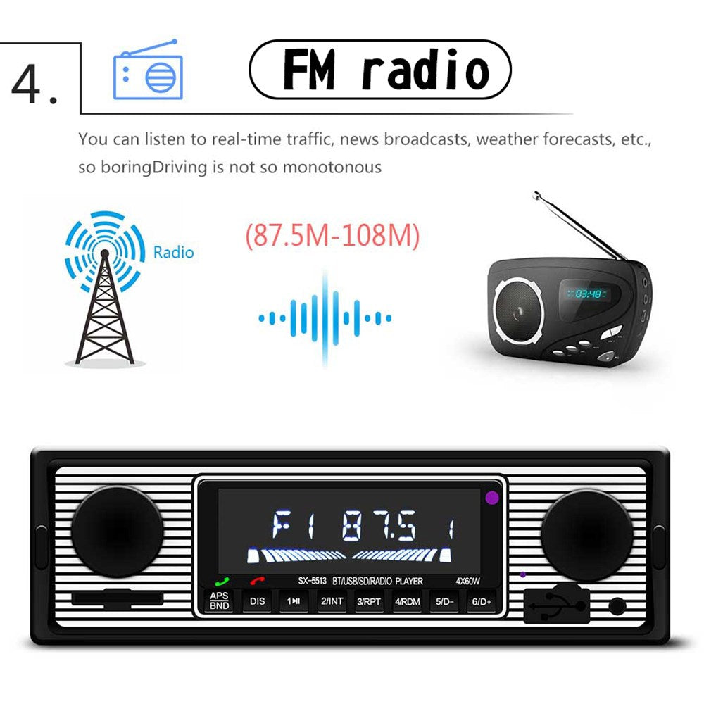 Bluetooth Auto d'epoca Lettore MP3 Radio FM AUX Ricevitore audio stereo classico USB