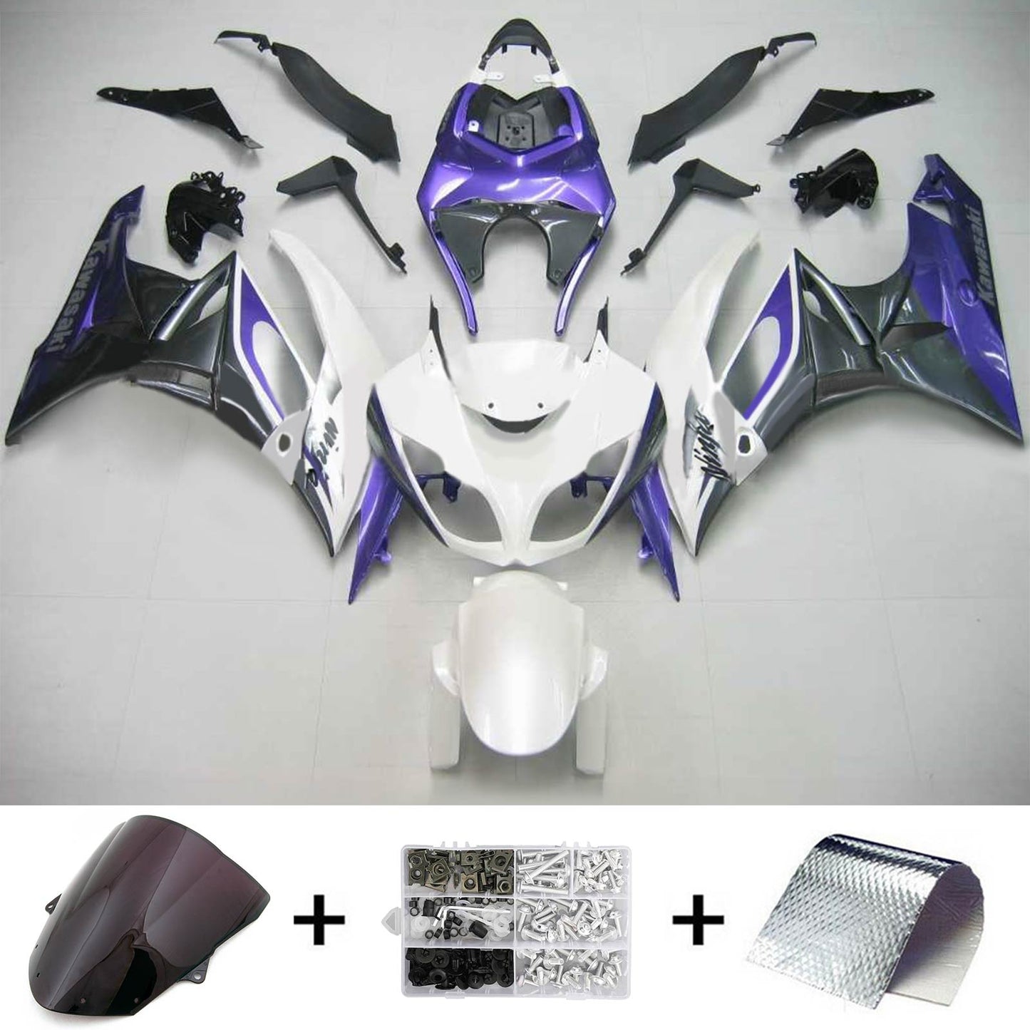 Amotopart Kawasaki 2009-2012 ZX6R 636 KIT Purple White Fearing